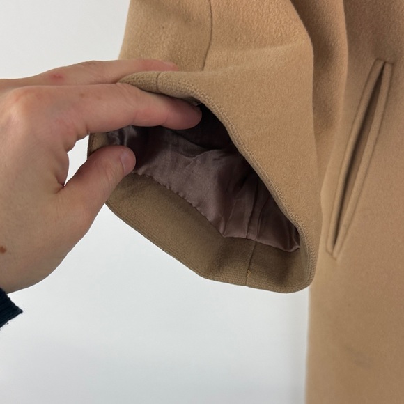 Vintage Elegant Tan Long 100% Wool Coat Old Money Fits like a small w/ scarf - Picture 5 of 16